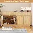 thumbnail image 6 of Aphthongs Modern Fluted Sideboard Cabinet, 65" W Symmetrical Arc Accent Sideboard Buffet Cabinet with Storage & 3 Drawers, Fluted Buffet Cabinet, Credenza, Wood Mid Century Cabinet, Natural, 6 of 9