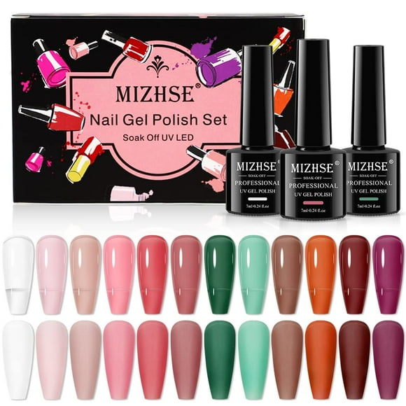 Set de esmaltes de uñas en gel MIZHSE Jelly, 12 colores, 7 ml, UV LED Soak Off