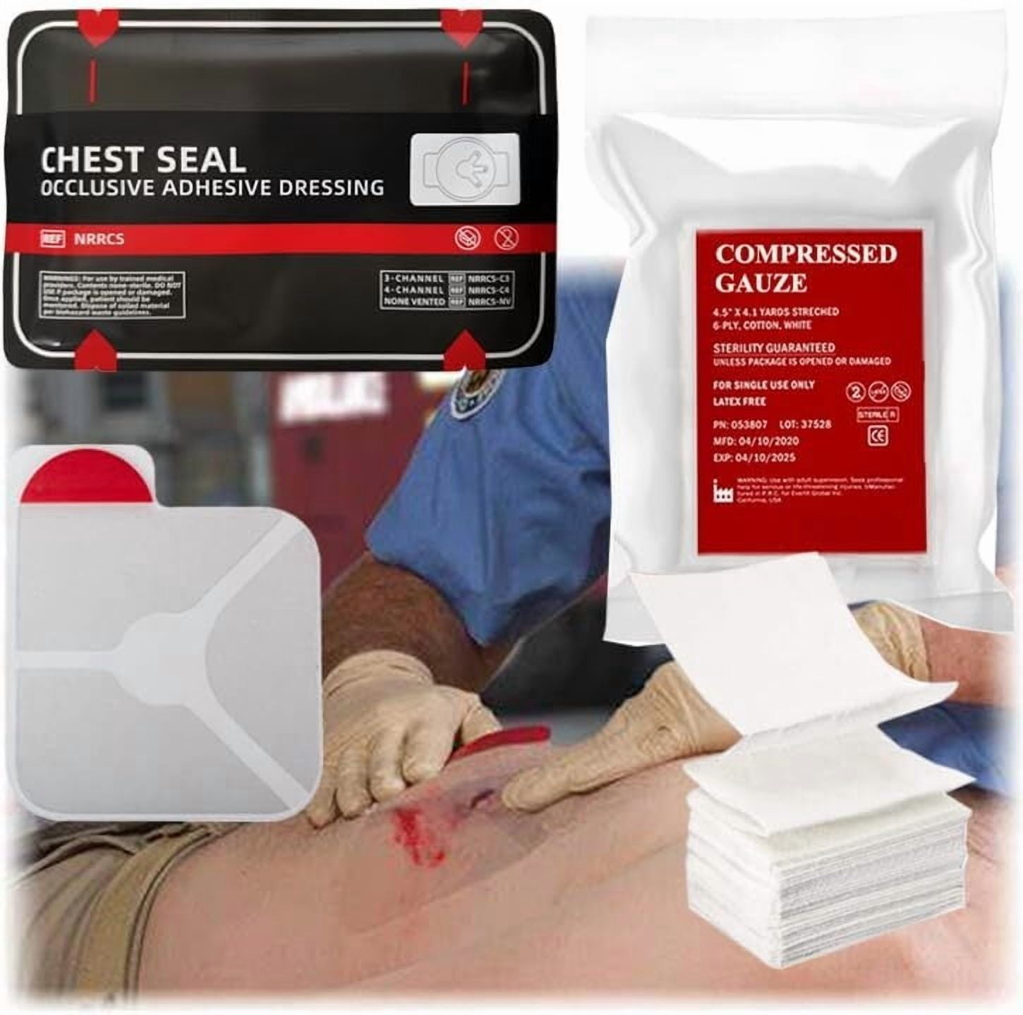 Trauma Refill Kit Med Pack | Vented Chest Seal | Israeli Bandage | Tourniquet-12 | Splint | Compressed Gauze | Bandages | First Aid Kit EMT Bleeding Control Pack for Camping Hiking - RED