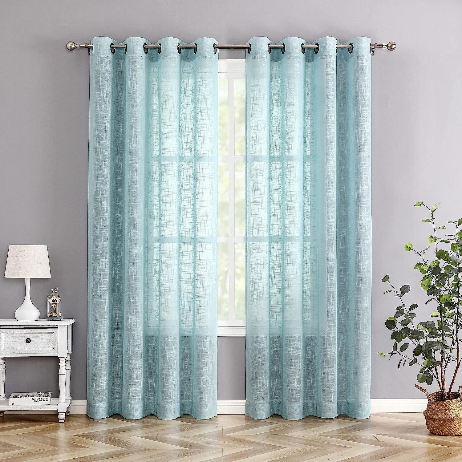 Hampton Home 2 Piece Luxury Semi Sheer Grommet Top Curtain Panel Pair ...