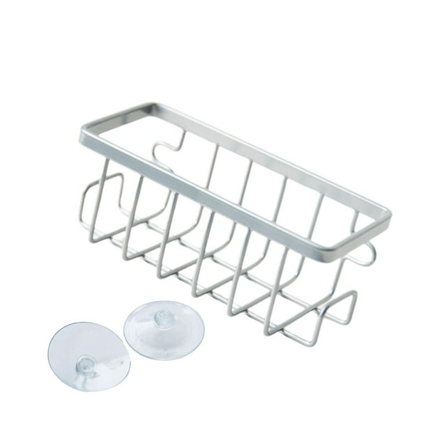 Soporte para esponja de cuenco, soporte de succión para fregadero de cocina, estante de secado de lavabo de metal Plata