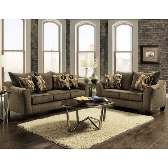 Inviting Style 2 Living Room - Brown Fabric Furniture Cozy Ambiance Textured
