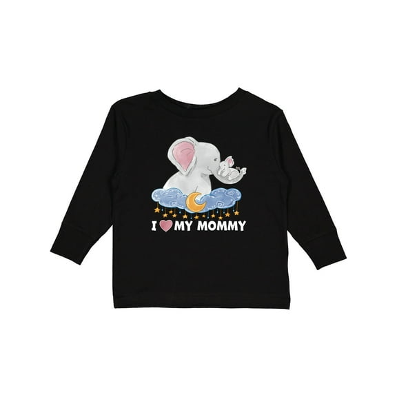 Inktastic I Love My Mommy Cute Elephants with Moon and Stars Boys or Girls Long Sleeve Toddler T-Shirt