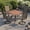 Walnut Table-Brown Chairs, variant on Vicllax 5Piece Outdoor Patio Dining Set, 38 Inch Square Table with Umbrella Hole and All-Weather Patio Swivel Chairs set of 4, Black Table and Blue Chairs