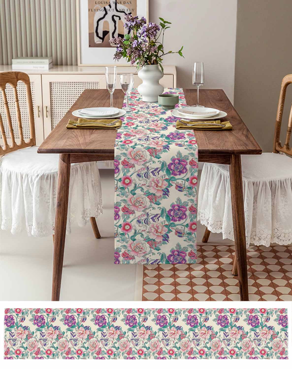Purple Pink Floral Burlap Cotton Table Runner 13x70 Inches Long, Vintage  Farmhouse Botanical Flowers Farmhouse Table Runners, Outdoor Dining  Tablecloths Decor for Baby Shower/Party/Wedding - Walmart.com, image size:1186x1494