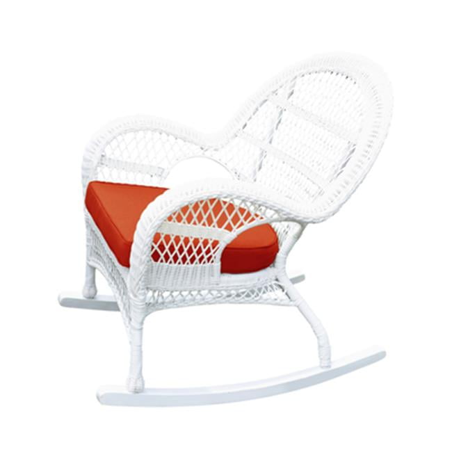 W00209R4FS018CS White Wicker Rocker Chair with Red Cushion Set of