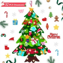 PayUSD DIY Lighted Felt Christmas Tree Set for Toddlers, Kids Door Wall Hanging Xmas Gifts Christmas Decorations, 3.2FT Family 3D Fake Xmas Tree with 32 pcs Detachable Ornaments, B Style