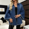 thumbnail image 4 of Vmvidoty Women's Ruffled Denim Jacket 2026 Trendy Jean Jackets Vintage Loose Lapel Neck Irregular Denim Trench Coat Blue S, 4 of 7