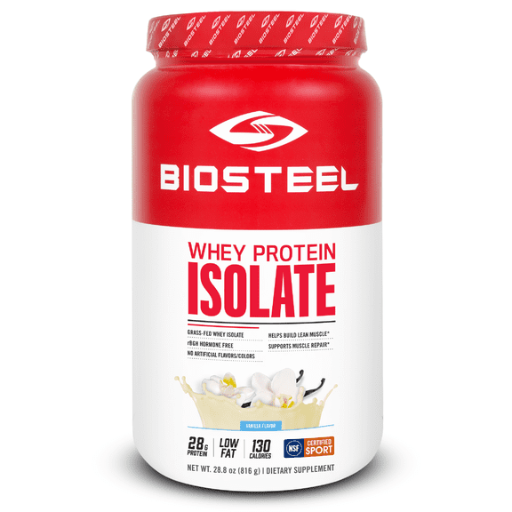 BioSteel Whey Protein Isolate Powder, Grass-Fed and Non-GMO Post Workout Formula, Vanilla, 24 Servings