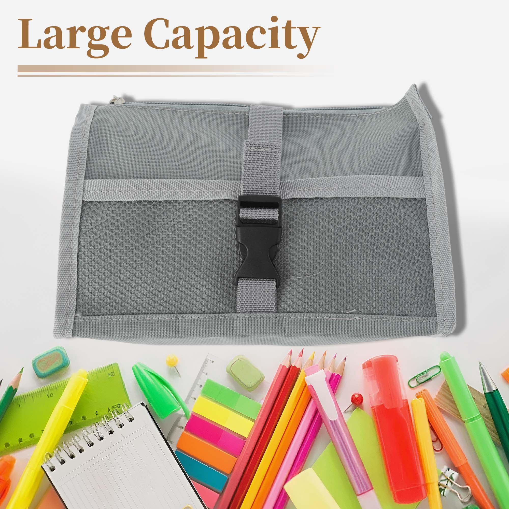 Unique Bargains Mesh Style Aesthetic Pen Bag Organizer Gray