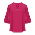 thumbnail image 4 of HAPIMO Women's Relaxed Solid Color Pullovers Summer Petal Sleeve Tees Loose Chiffon Tops Trendy V Neck Button Blouses Casual Workout Elegant Shirts for Girls Pink L, 4 of 7