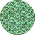 thumbnail image 1 of Ahgly Company Machine Washable Indoor Round Abstract Turquoise Blue Modern Area Rugs, 7' Round, 1 of 4