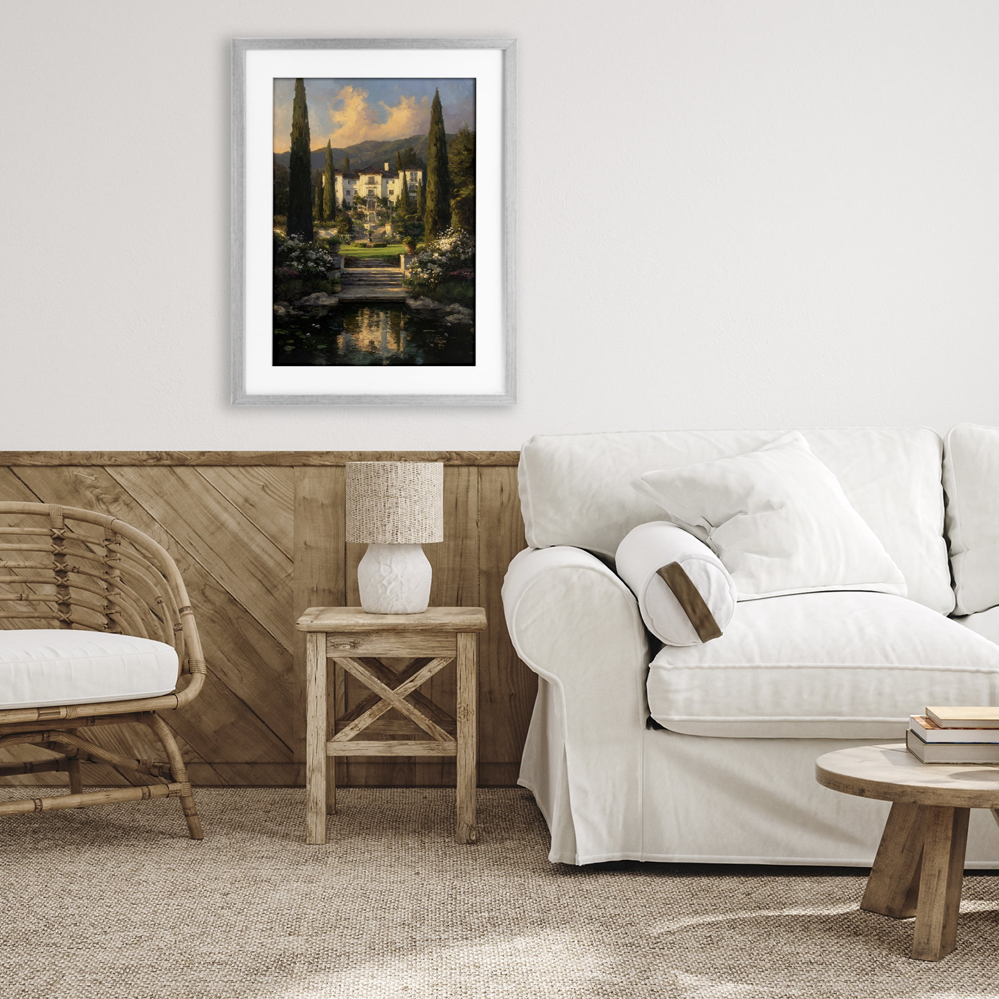 Stupell Industries Victorian Mansion at Sunset Gray Framed Print Under Glass, design by Petal Prints Design
