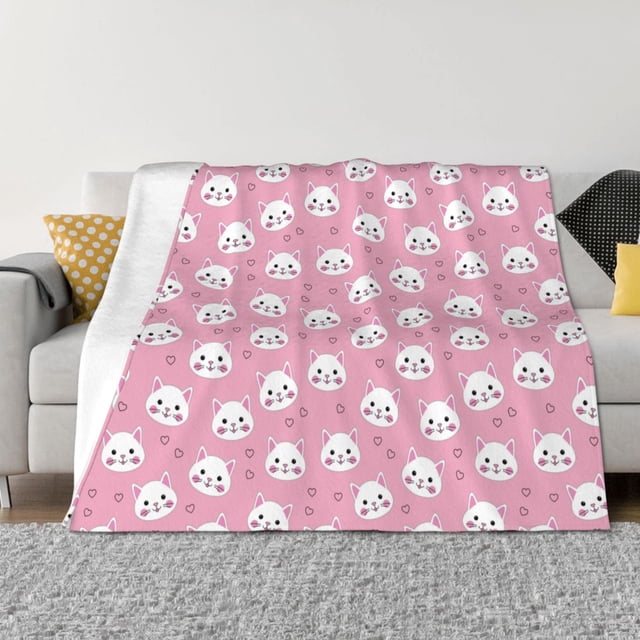 Balery Cute Cat Manta de Franela con Dibujo, Lujo Ultra Suave y Cálido, Antipelusa y Resistente a las Arrugas para Cama, Sofá, Camping -60"x50"