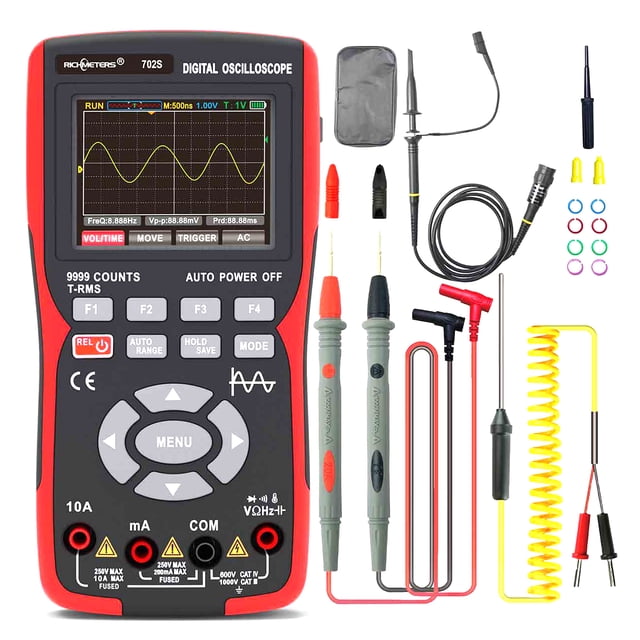 Oscilloscope Multimeter Handheld LCD Digital Multimeter & Oscillometer 2-in-1 Universal Meter Scope Meter 9999 Counts 10MHz 48MSa/s Single Channel Measuring AC/DC Voltage & Current Resistance