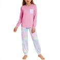 thumbnail image 2 of Conjuntos de blusa y camisa de manga larga con cuello redondo para niños y niñas de 5 a 14 años con estampado y bolsillo. Conjunto de top y pantalón de manga larga., 2 of 9