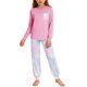 thumbnail image 2 of Conjuntos de blusa y camisa de manga larga con cuello redondo para niños y niñas de 5 a 14 años con estampado y bolsillo. Conjunto de top y pantalón de manga larga., 2 of 9