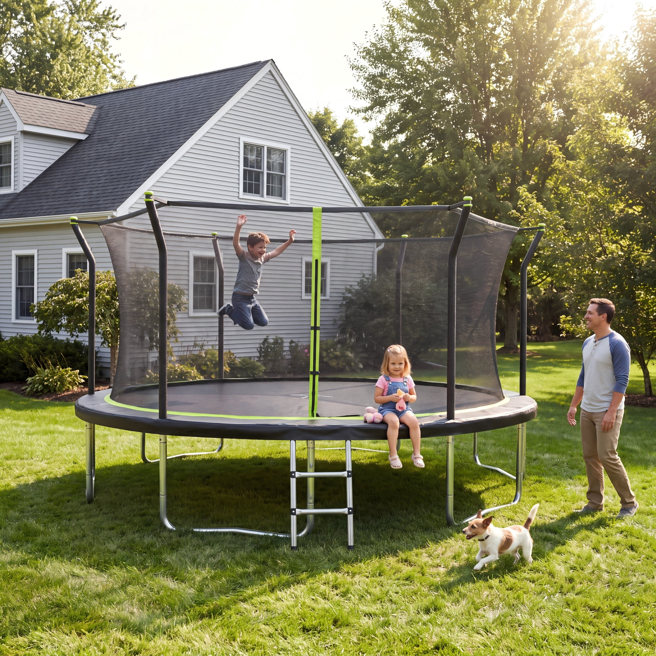 EUROCO 14FT Outdoor Trampoline for Kids and Adults with Safety Enclosure and Ladder,Round Backyard Bouncer Maximum Load Capacity for Birthday Gift