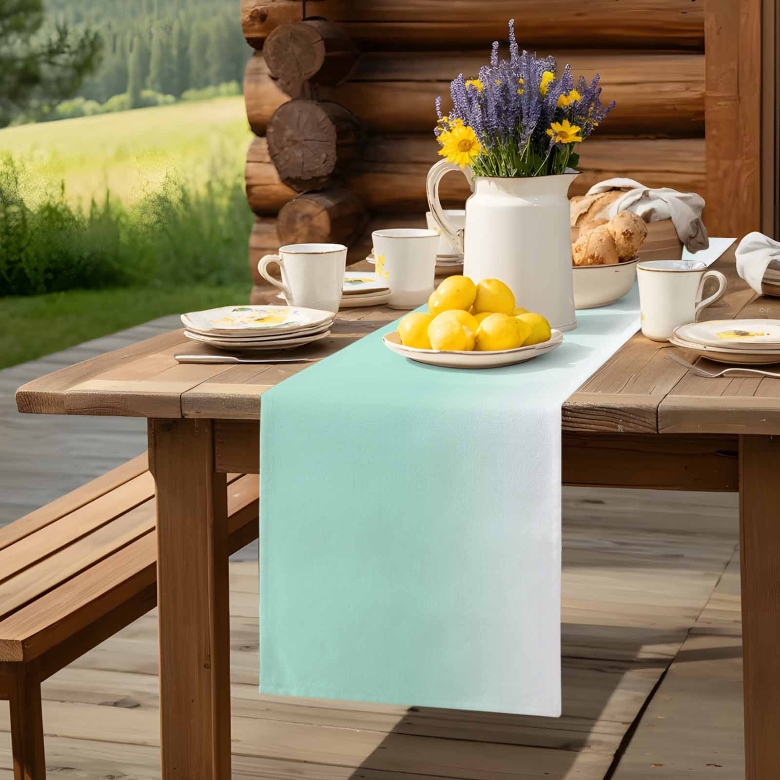 Green Gradient Art on White Table Runner 90 Inches Long, Summer Style Table Runners Tabletop Scarf Kitchen Dining Tables Decoration for Home Party Indoor Outdoor