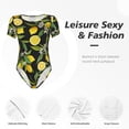 thumbnail image 4 of Balery Lemon Fruits Flowers Leaves Body de cuello redondo de manga corta para mujer Tops de manga corta Tops básicos-Small, 4 of 7
