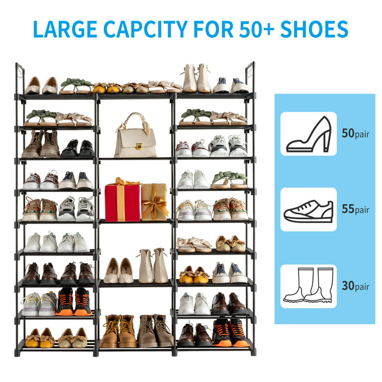 Buy 9 Tiers Shoe Rack Metal Shoe Storage Shelf Free Standing Large Shoe  Stand 50-55 Pairs Shoe Tower Unit Tall Shoe Organizer with 2 Hooks by  Global Phoenix on Dot & Bo