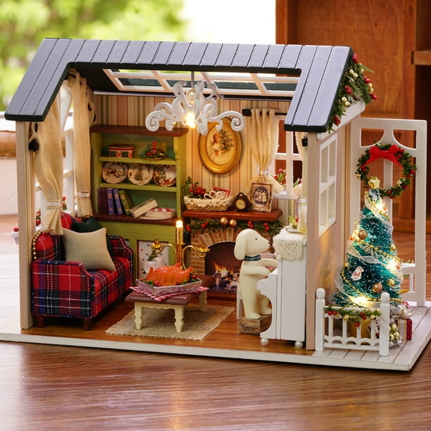DIY Dollhouse Kit Christmas Decorations Miniature Realistic 3D Wooden