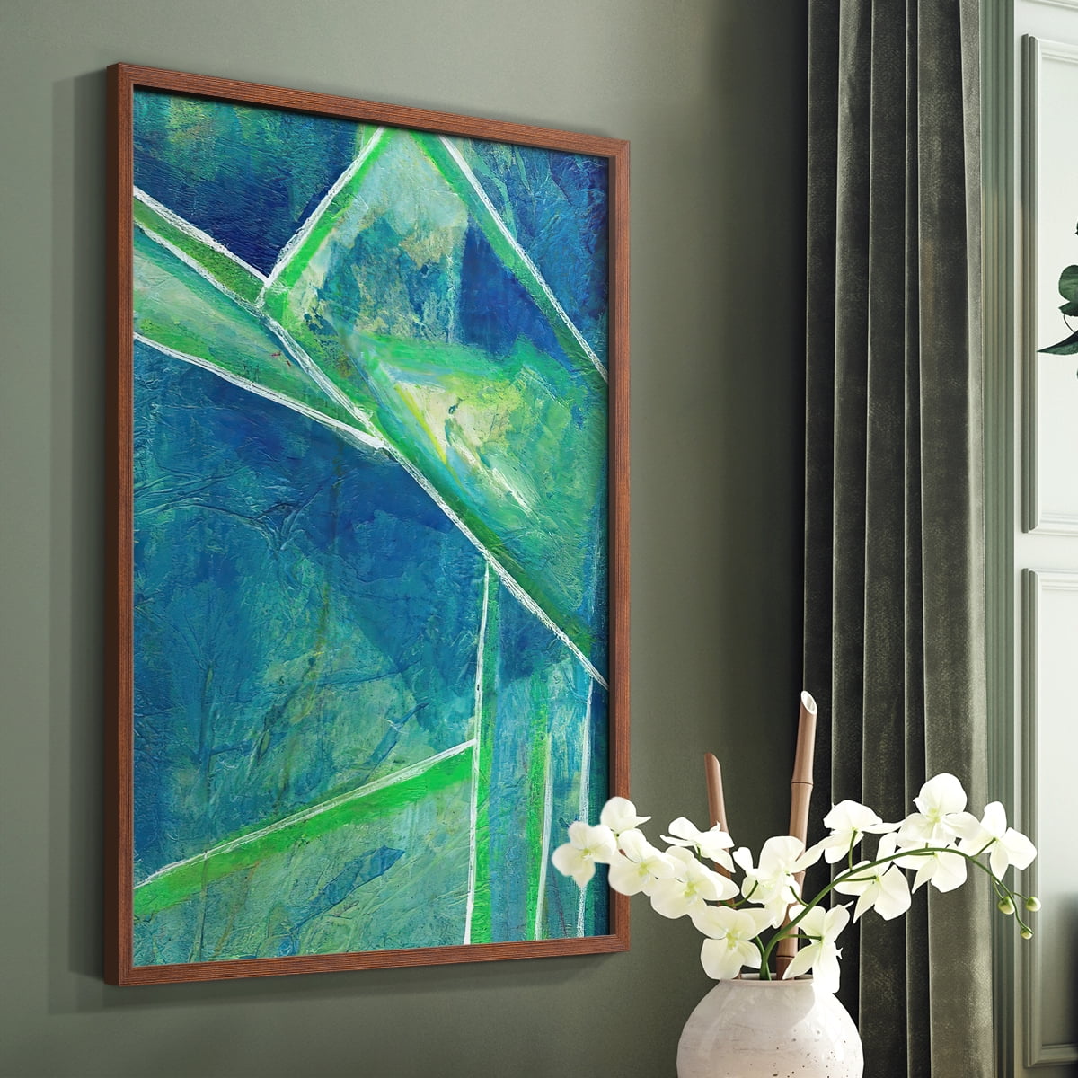 Geometric in Cool IV Framed Print in Brown Solid Wood Framed Print No Nail Hanging