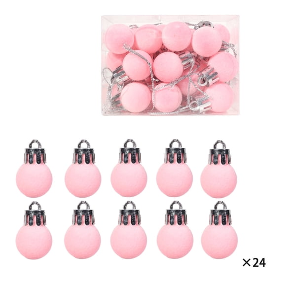 WWG Plastic Christmas Ornaments Balls, Mini Flocked Christmas Tree Decorations, Shatterproof 2cm Baubles with Hanging Loops, Includes 24 Pieces, for Christmas Tree, Wreaths, DIY Holiday Decor