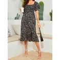 thumbnail image 3 of xiaxaixu Robe de Grossesse Femme Imprimé Floral Col Carré Manches Courtes Robe en Chiffon Robe Midi Robe d'Été Décontractée Maternité, 3 of 8