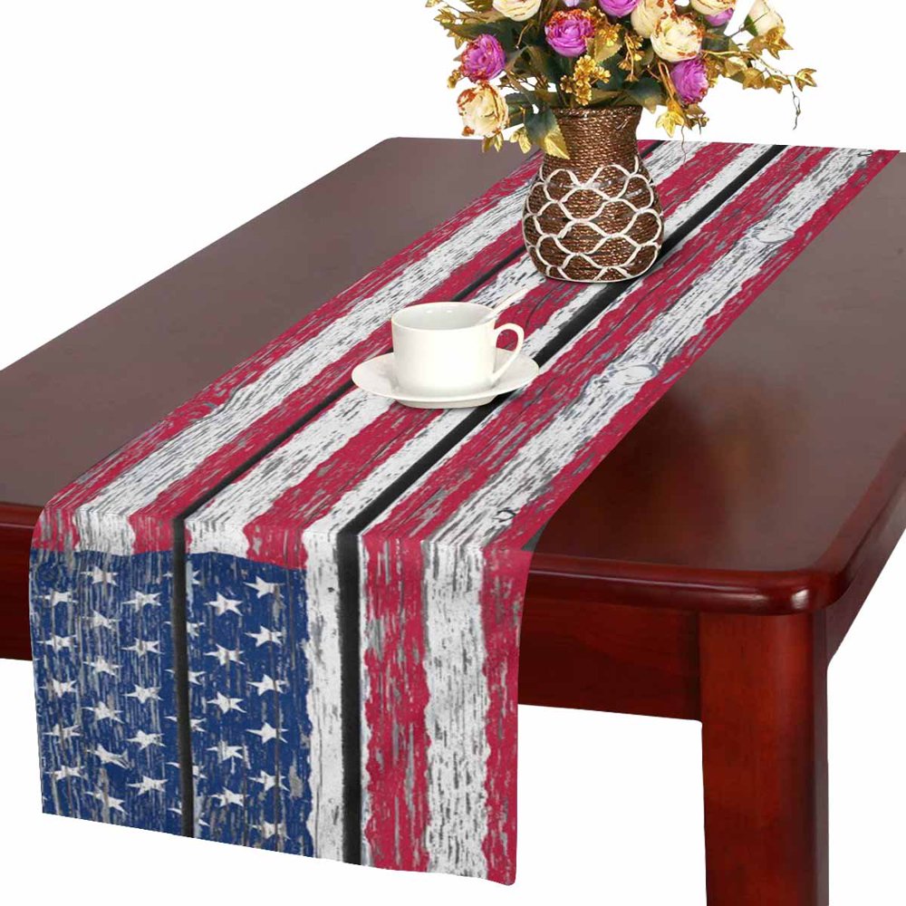 MKHERT American Flag Independence Fourth of July on Wood Table Runner