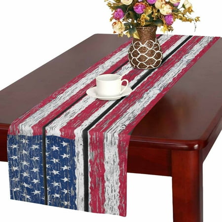 Wood Table Runner MKHERT American Flag Independence Fourth of July on Wood Table Runner Home Decor for Wedding Party Banquet Decoration 16x72 Inch ()