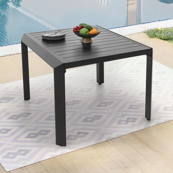 Nuu Garden Outdoor Aluminum Dining Table 35’’ Square Table with Powder-Coated Finish, Open-Slatted Tabletop and 2’’ Umbrella Hole, Garden Patio Table for 4 People, Black