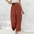 thumbnail image 6 of Idoravan Women's Plus Size Pants Clearance Women Casual Solid Cotton Linen Drawstring Elastic Waist Long Wide Leg Pants, 6 of 9