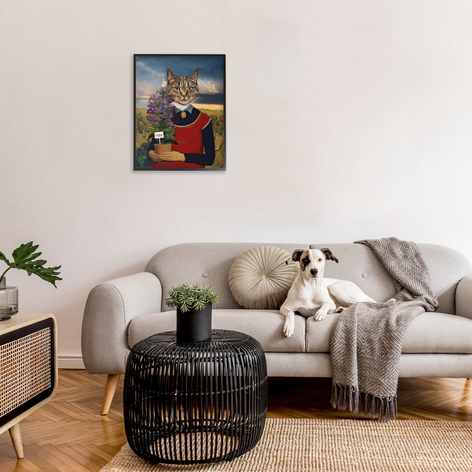 Stupell Industries Gardening Cat with Catnip Animals & Insects Painting Black Framed Art Print Wall Art, 24 x 30