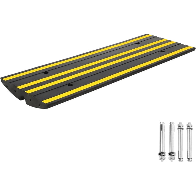 33069 lbs 48 In Rubber Driveway Curb Ramp Heavy Duty Low Profile Gutter Ramp with Drainage for Cars Wheelchairs and Carts
