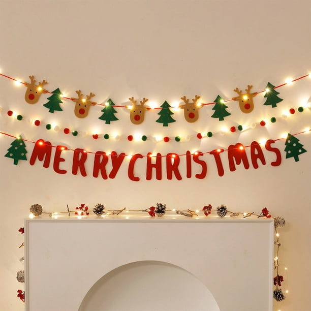 Uuiauoio Christmas Banner Garland , Festive Hanging Decor Set with Tree Star Ornament Designs, Holiday Party Decoration for Window Mantle Fireplace Wall Display, String Banner for Home Decor