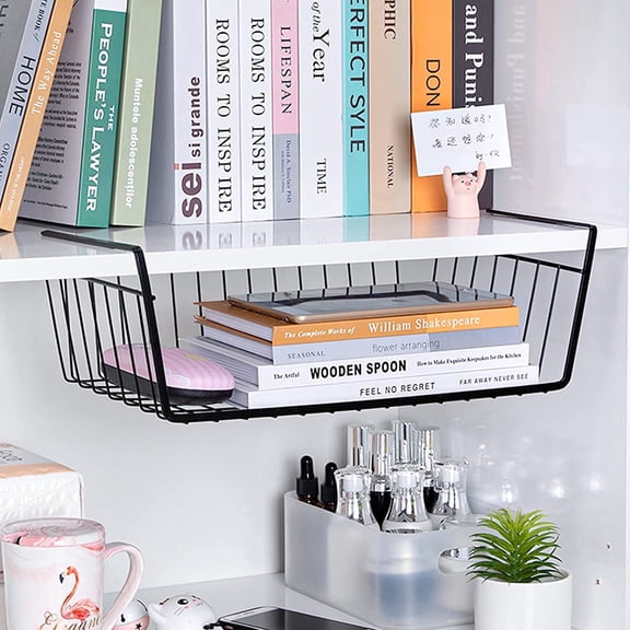 Under Shelf Basket - Wire Metal Hanging Storage Bin Slides for Kitchen Pantry Space Saving   1- pack