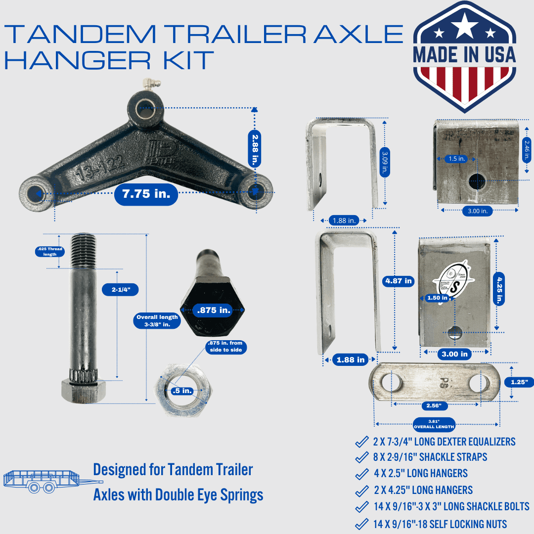 SOUTHWEST WHEEL USA Made 5,200 lbs. Dual Trailer Axle Suspension Kit Incl. Leaf Springs, Hanger & U-Bolt kit