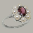 thumbnail image 2 of LBG British Made 925 Sterling Silver Natural Garnet & Cultured Pearl Womens Cluster Ring - 33 size options - Size 11.75, 2 of 6