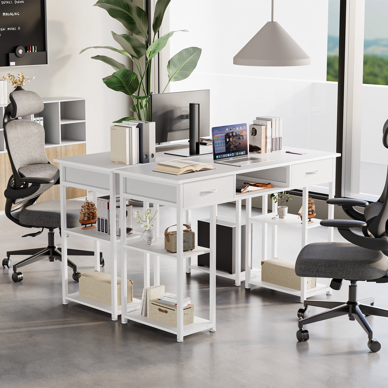 Aukfa Computer Desk with Storage Drawer, Wood Student Writing Desk for Small Space Home,White