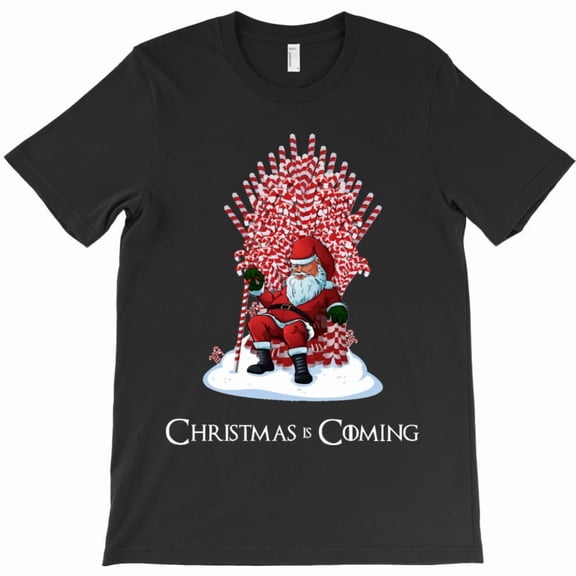 Christmas Is Coming Funny St. Nick Candy Cane Throne Holiday Graphic T-Shirt - Great Gift Idea G8130, Up to 5XL