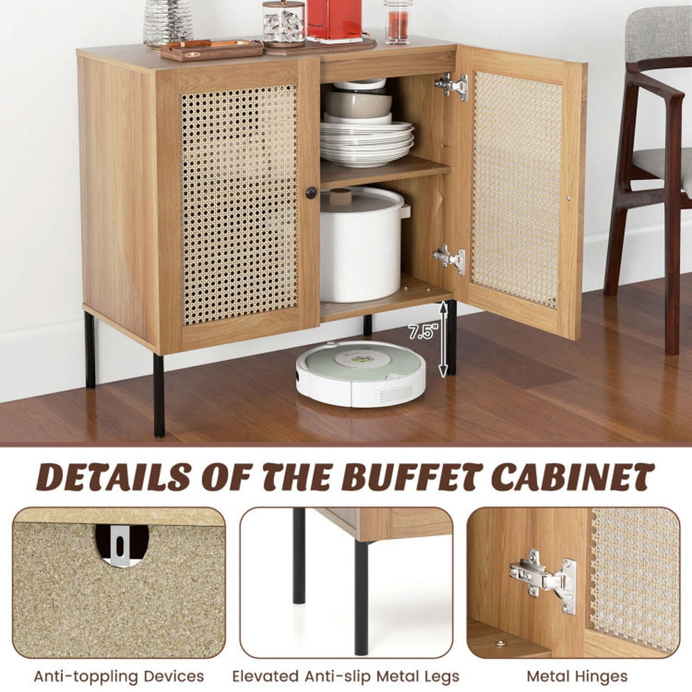 Finihen Kitchen Storage Cabinet, Buffet Sideboard, Kitchen Sideboard with 2 Rattan Doors and Adjustable Shelf, for Dining Room, Kitchen, Living Room, Natural Finihen Kitchen Storage Cabinet, Buffet Sideboard, Kitchen Sideboard with 2 Rattan Doors and Adjustable Shelf, for Dining Room, Kitchen, Living Room, Natural