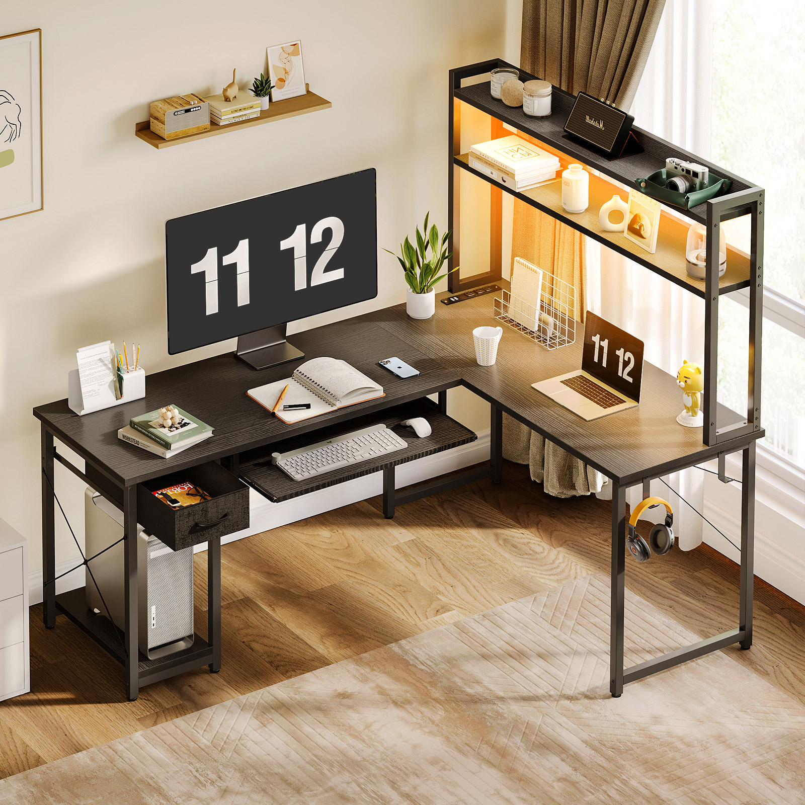 Casacomoda 59" L-Shaped Gaming Desk with LED Lights and Charging photo 8