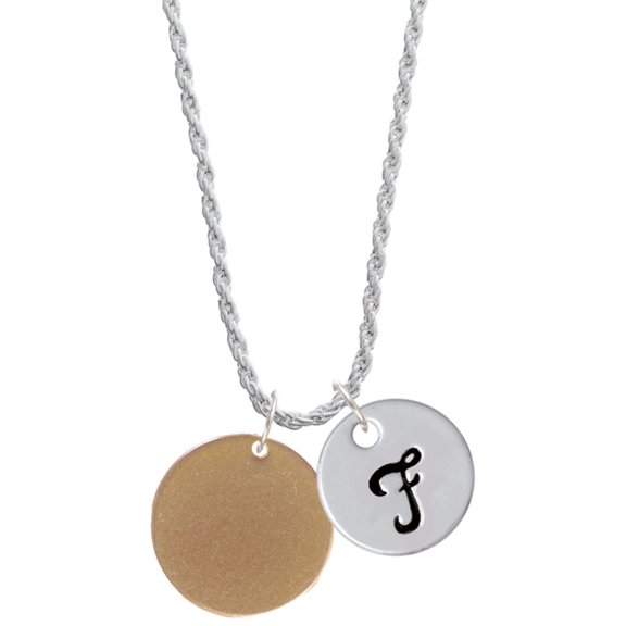 Delight Jewelry Acrylic 7/8" Disc Goldtone Silvertone Script Initial Disc - F - Charm Necklace, 20"+3"