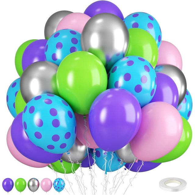 Yanonmyfd Pink and Purple Balloons, 50PCS 12 Inch Confetti Balloons, Metallic Purple Pink Latex Balloons with Ribbon, Party Balloons for Birthday Shower Wedding Party Decorations