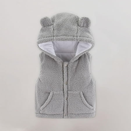 

XMMSWDLA Clearance Baby Outerwear Little Boys Girls Fleece Vest Sleeveless Hooded Outerwear With Pockets Button Jacket Fall