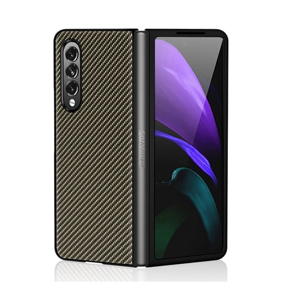 SaniMore Case for Samsung Galaxy Z Fold 3 7.6" 2021, Carbon Fibre Back Slim Shcokproof Anti-scratch 360°All-around Protective Drop Resistant Case for Samsung Galaxy Z Fold 3 7.6" 2021, Gold