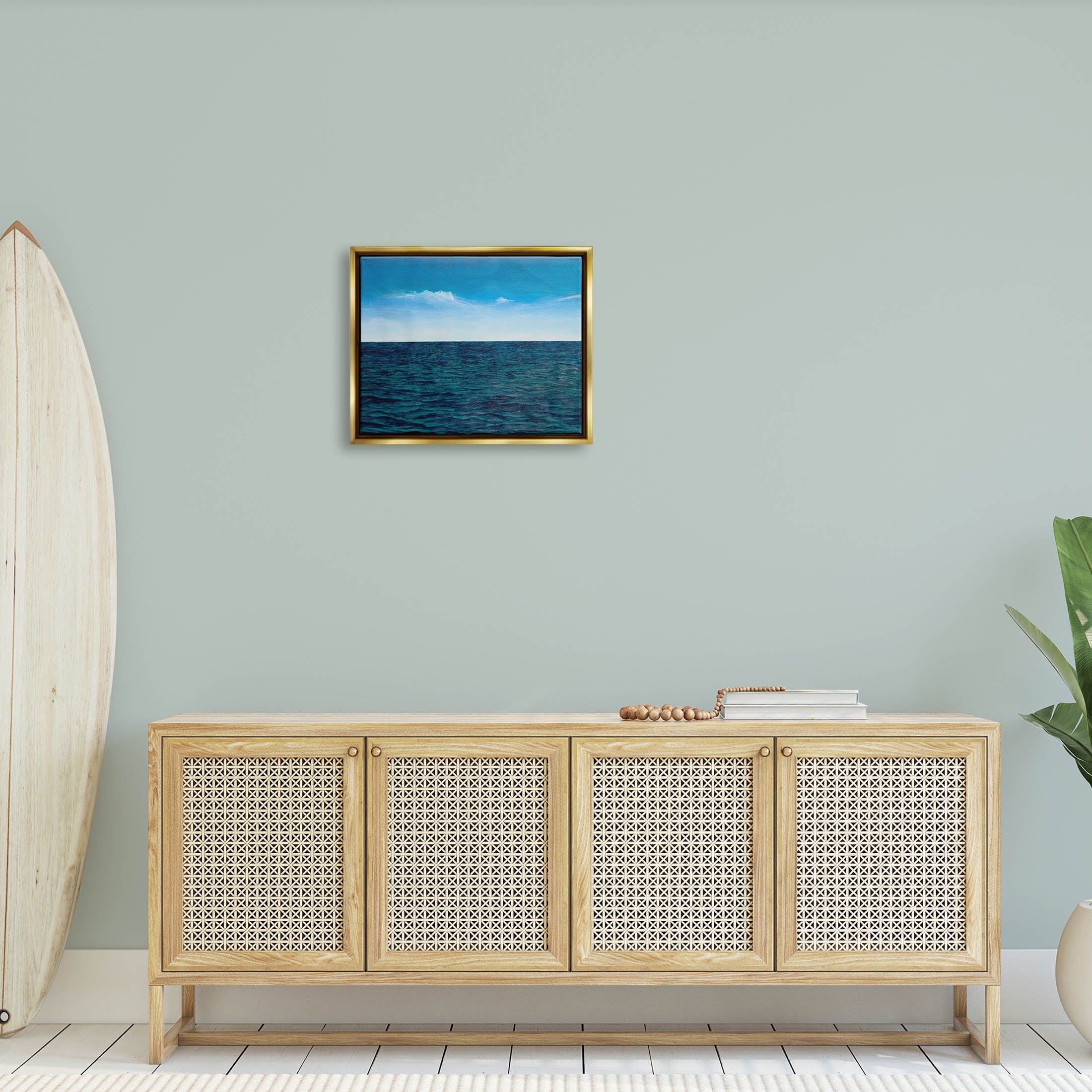 Deep Ocean Blue Water Waves Coastal Graphic Art Metallic Gold Framed Art Print Wall Art