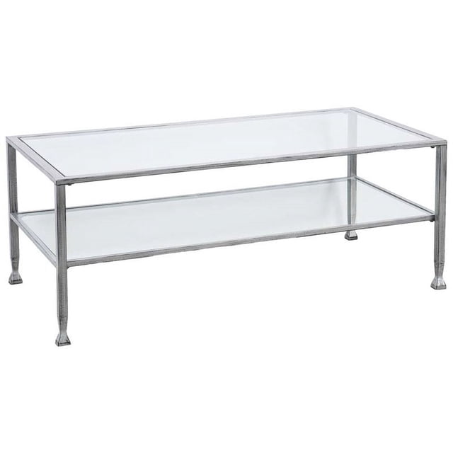 SEI Furniture Jaymes Glass Top Metal Coffee Table in Silver