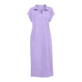 thumbnail image 7 of Women's Casual Neck Maxi Dress Short Sleeve V-Neck Collar Straight Silhouette Side Split Stretchy Cotton Blend Long Dress For Athletic Golf Daily Wear Office, 7 of 7